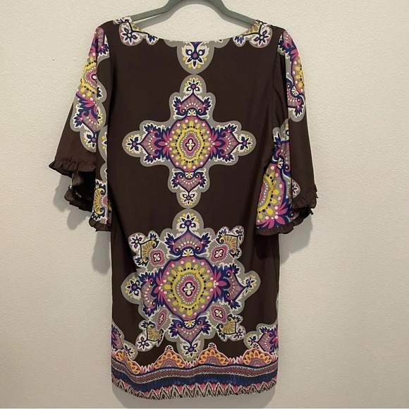 Anthropologie Uncle Frank disco 70s mandala print bell sleeve shift dress medium - Picture 7 of 12
